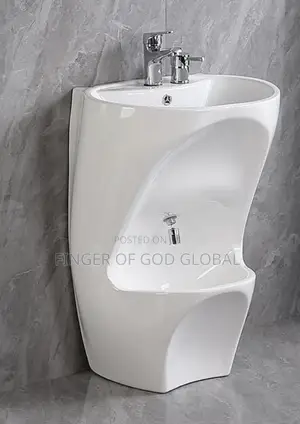 White Ceramic Wash Basin With Built-in Urinal