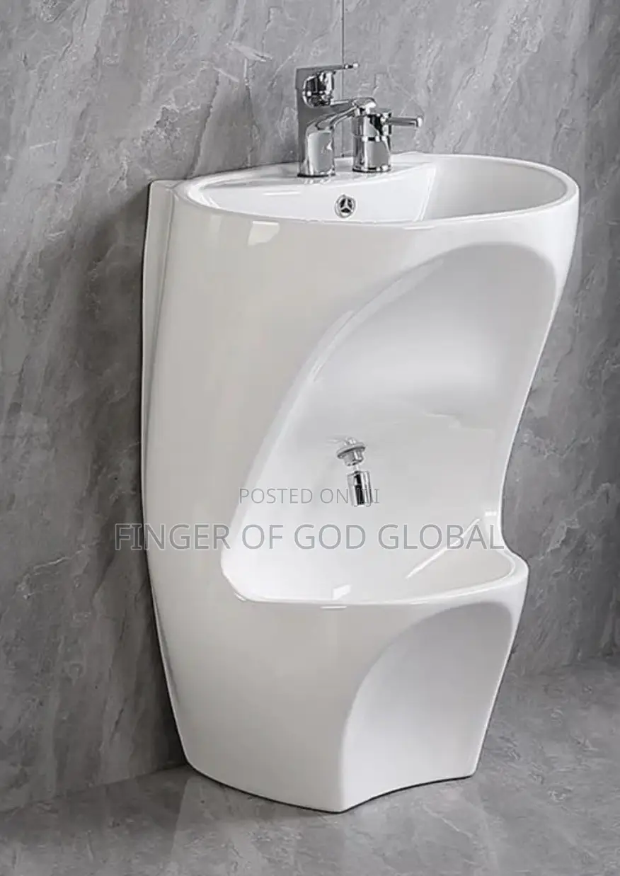 White Ceramic Wash Basin With Built-in Urinal