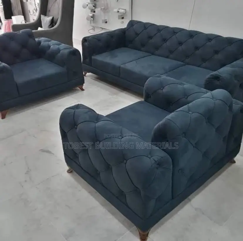 Luxury Navy Blue Tufted Chesterfield Sofa Set (3-1-1)