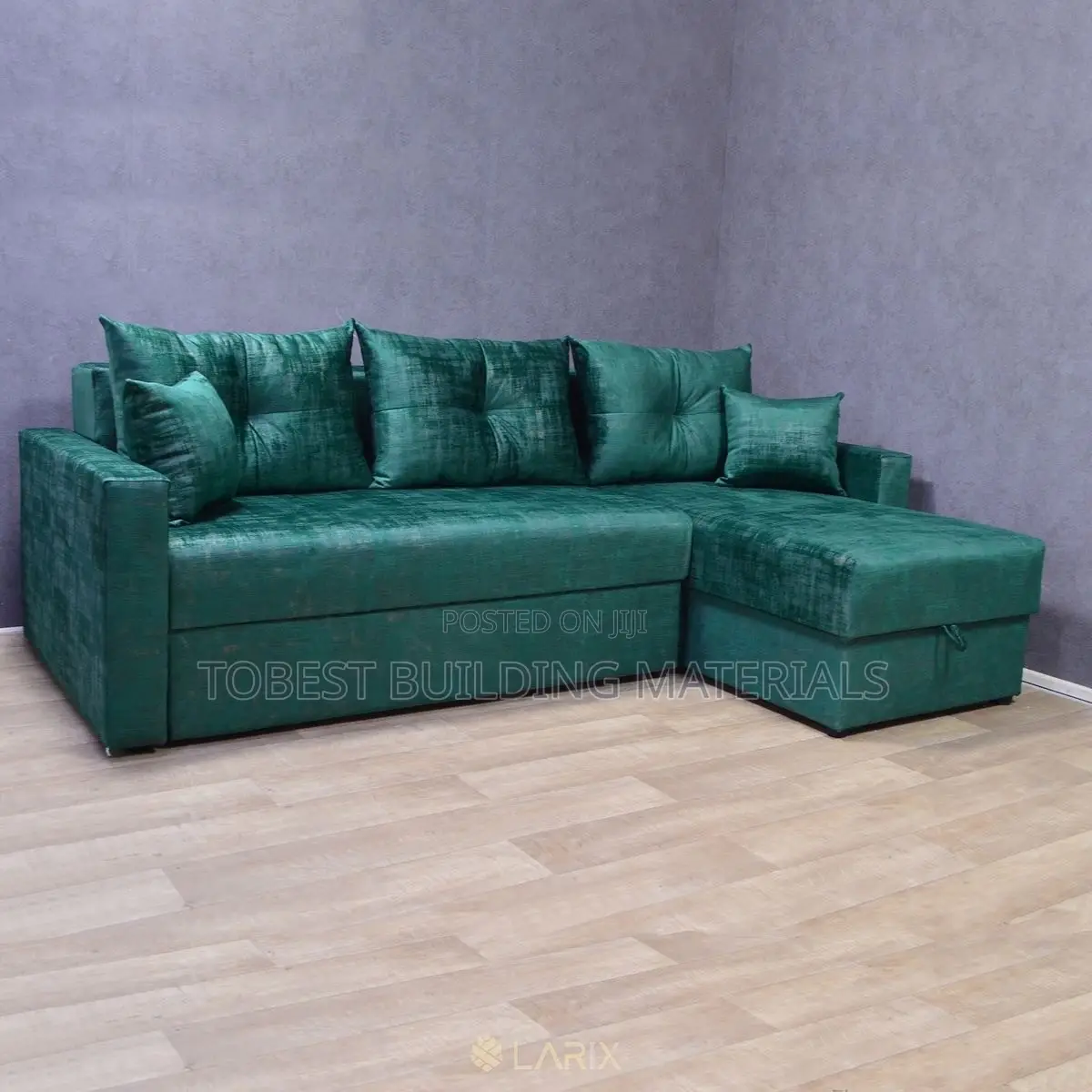 Modern Emerald Green L-Shaped Sectional Sofa Bed With Storage