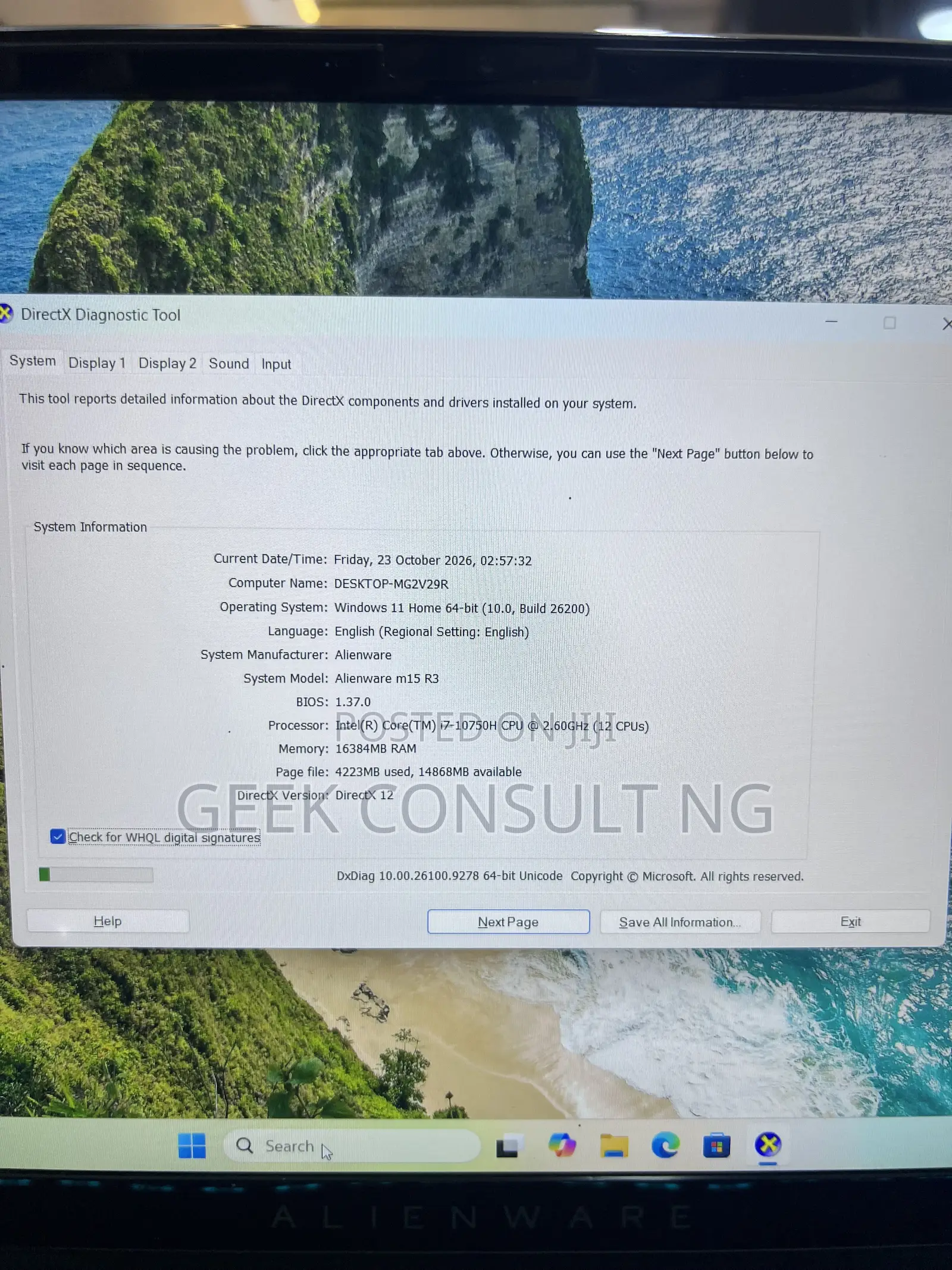 Laptop Alienware M15 r3 16GB Intel Core i7 SSD 512GB