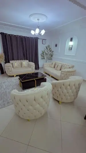 Modern Ivory & Gold Chesterfield-Style Living Room Furniture Set