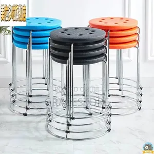 Iron Leg Side Stool With Plastic Top