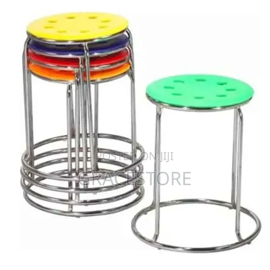 Iron Leg Side Stool With Plastic Top