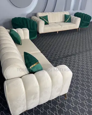 Luxury Cream and Emerald Green Velvet Living Room Sofa Set