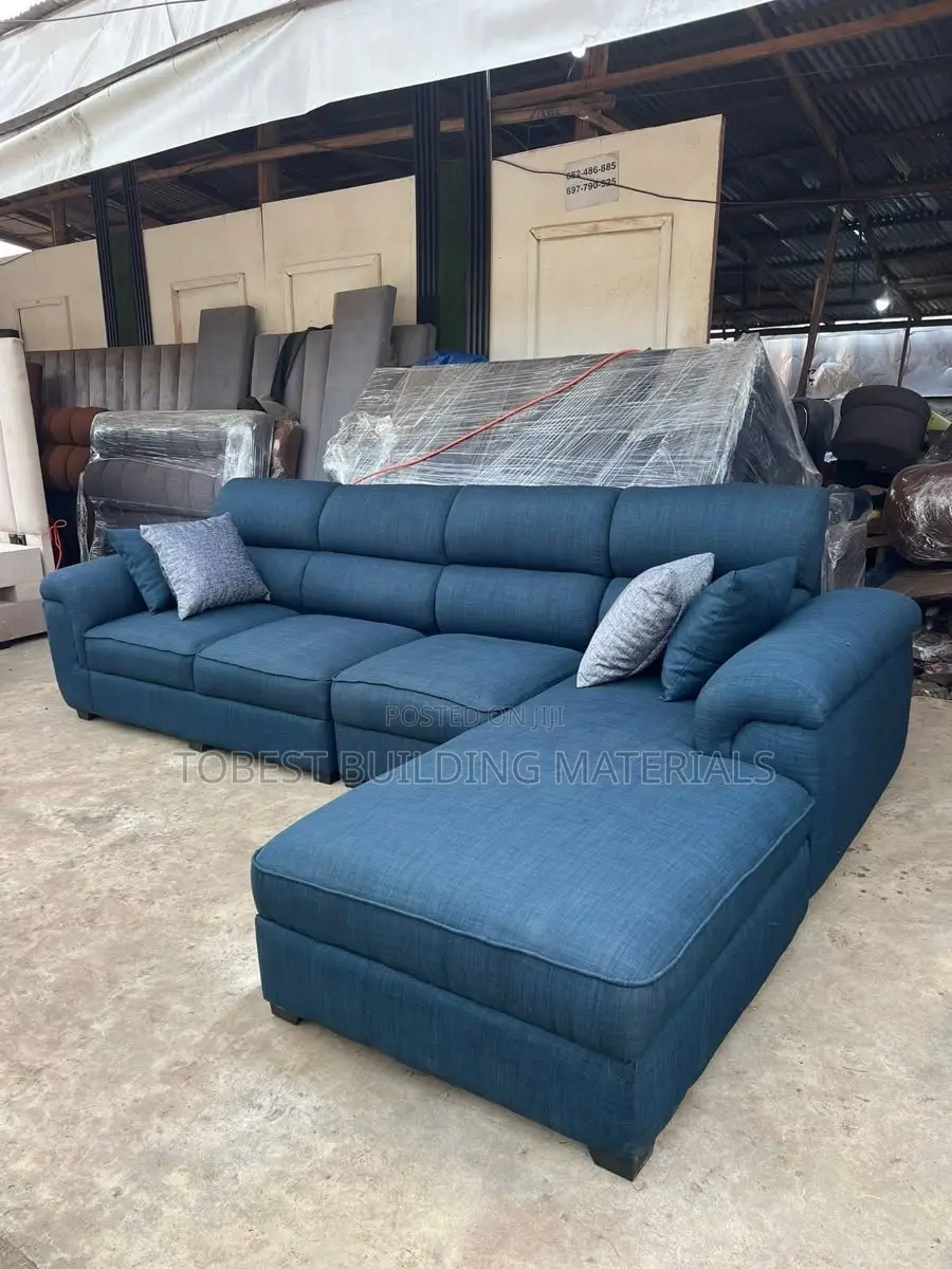 Modern Deep Blue Textured L-Shaped Sectional Sofa