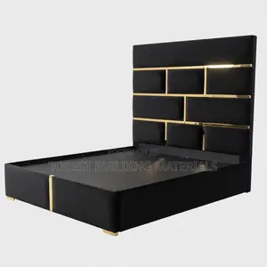 Luxury Black and Gold Geometric Upholstered Bed Frame
