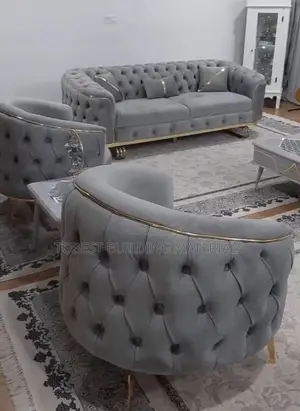 Luxury Grey & Gold Velvet Chesterfield Living Room Set