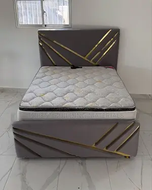 Luxury Grey & Gold Geometric Upholstered Bed Frame