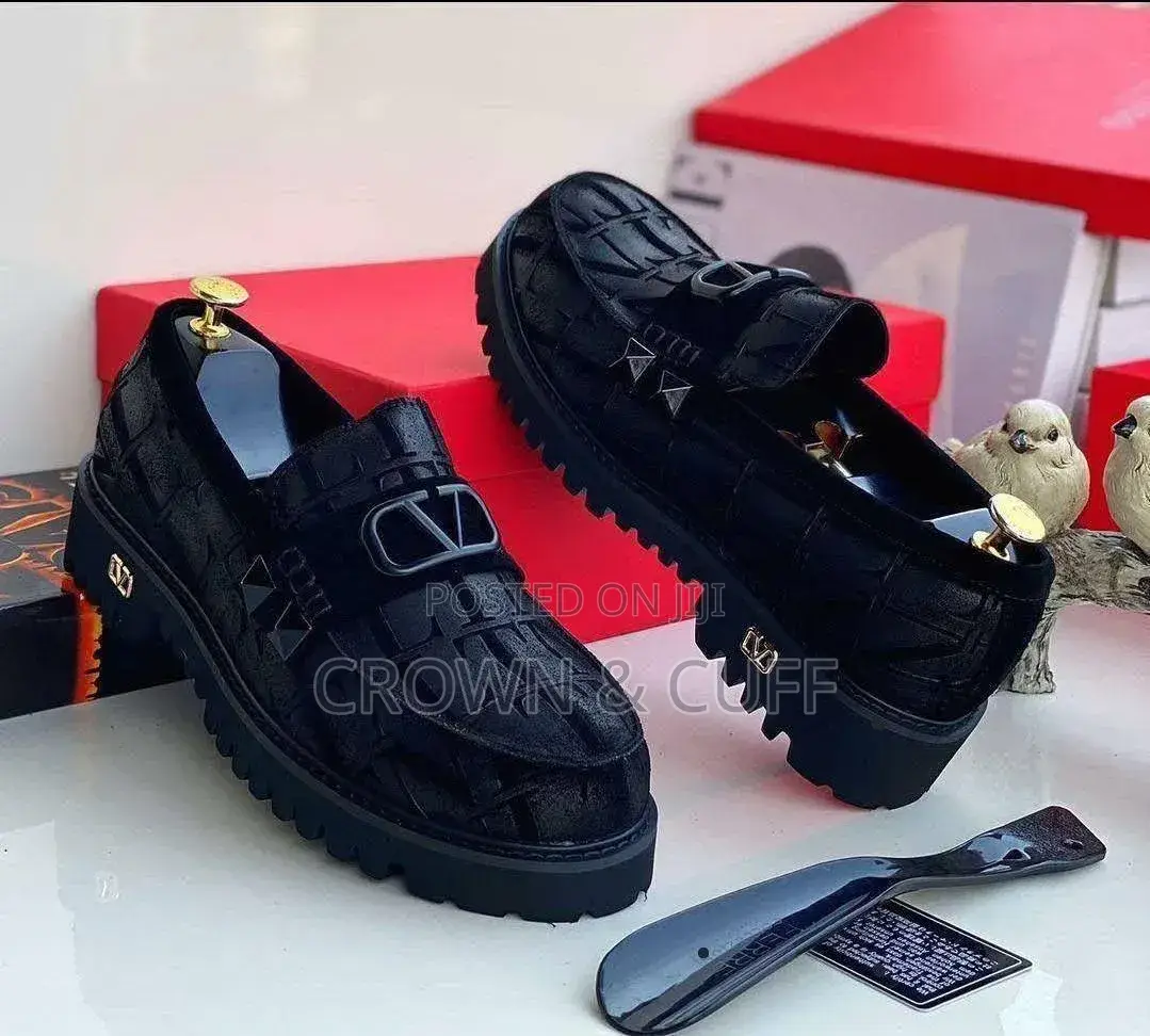 Men's Designer-Style Black Chunky Loafers – Embossed Suede With Studs
