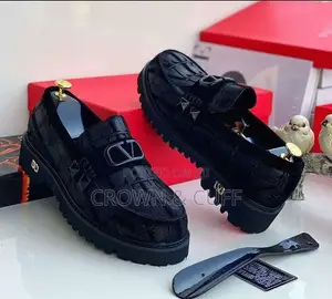 Men's Designer-Style Black Chunky Loafers – Embossed Suede With Studs