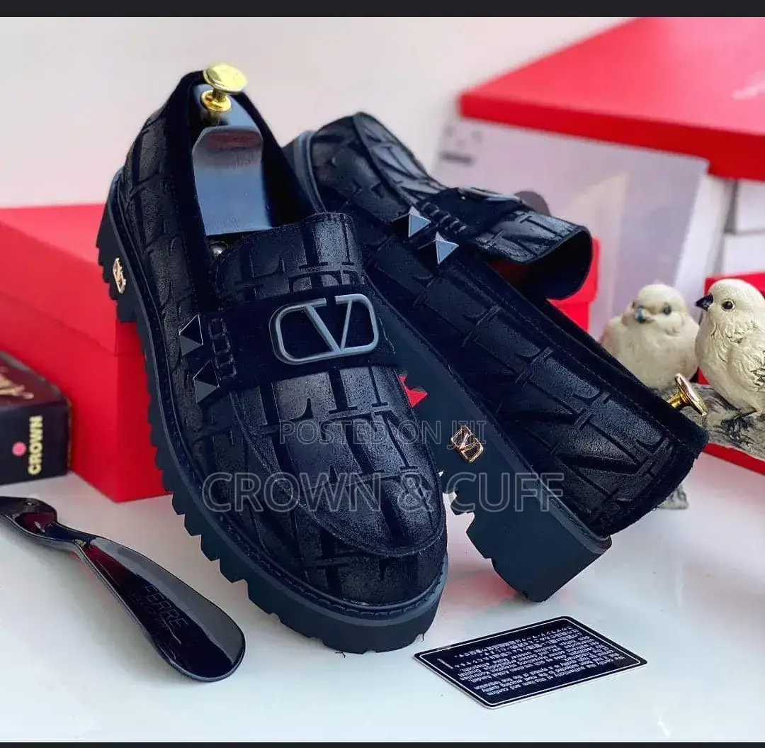 Men's Designer-Style Black Chunky Loafers – Embossed Suede With Studs