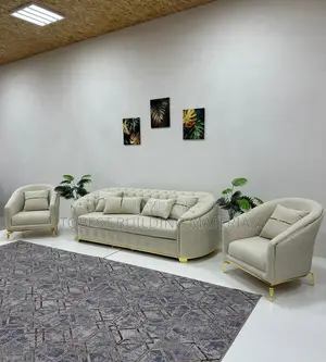 Luxury Cream & Gold Velvet Chesterfield Living Room Set