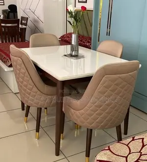 Luxury White Top Dining Table Set With Quilted Chairs