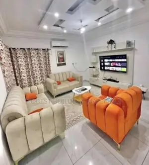 Luxury Two-Tone Cream and Orange Velvet Living Room Set