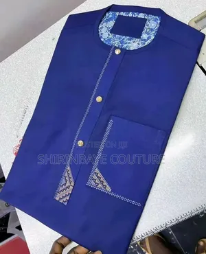 Midnight Navy Blue Senator Kaftan With Sky Blue Embroidery