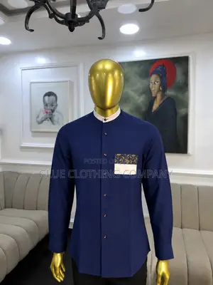 Navy Blue Bishopneck Shirt