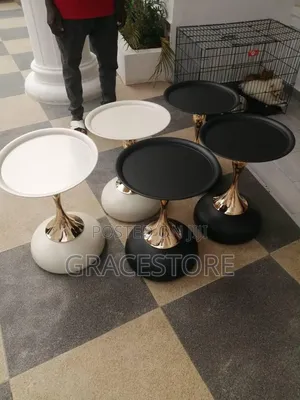 Modern Round Side Stool With Gold Pedestal Base