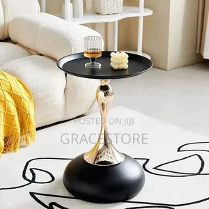 Modern Round Side Stool With Gold Pedestal Base