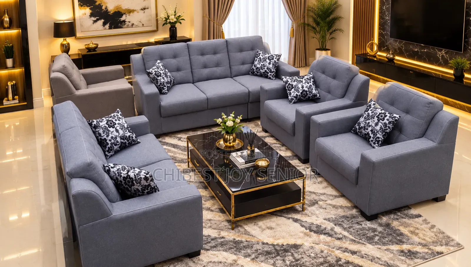 Complete Set of 7 Seater Fabric Sofa