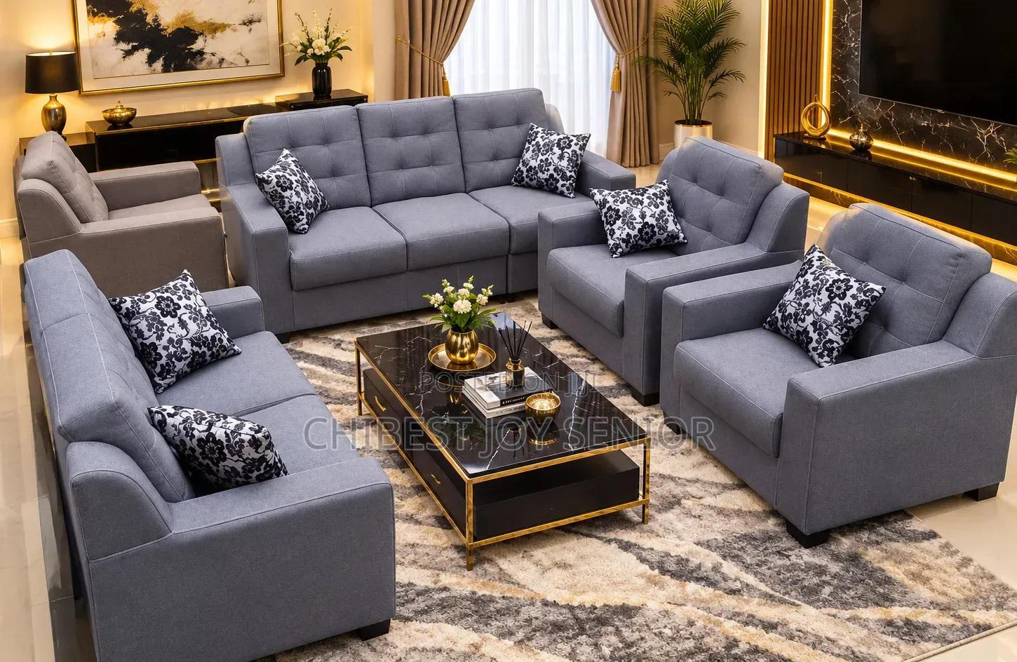 Complete Set of 7 Seater Fabric Sofa