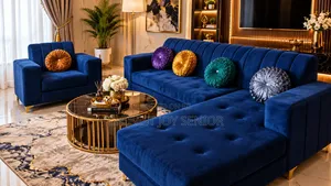 Navy-Blue Velvet Sofa Set
