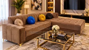 Brown Velvet L-Shaped Sofa