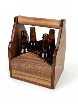 Wooden 4-Bottle Caddy - Cutlery Holder