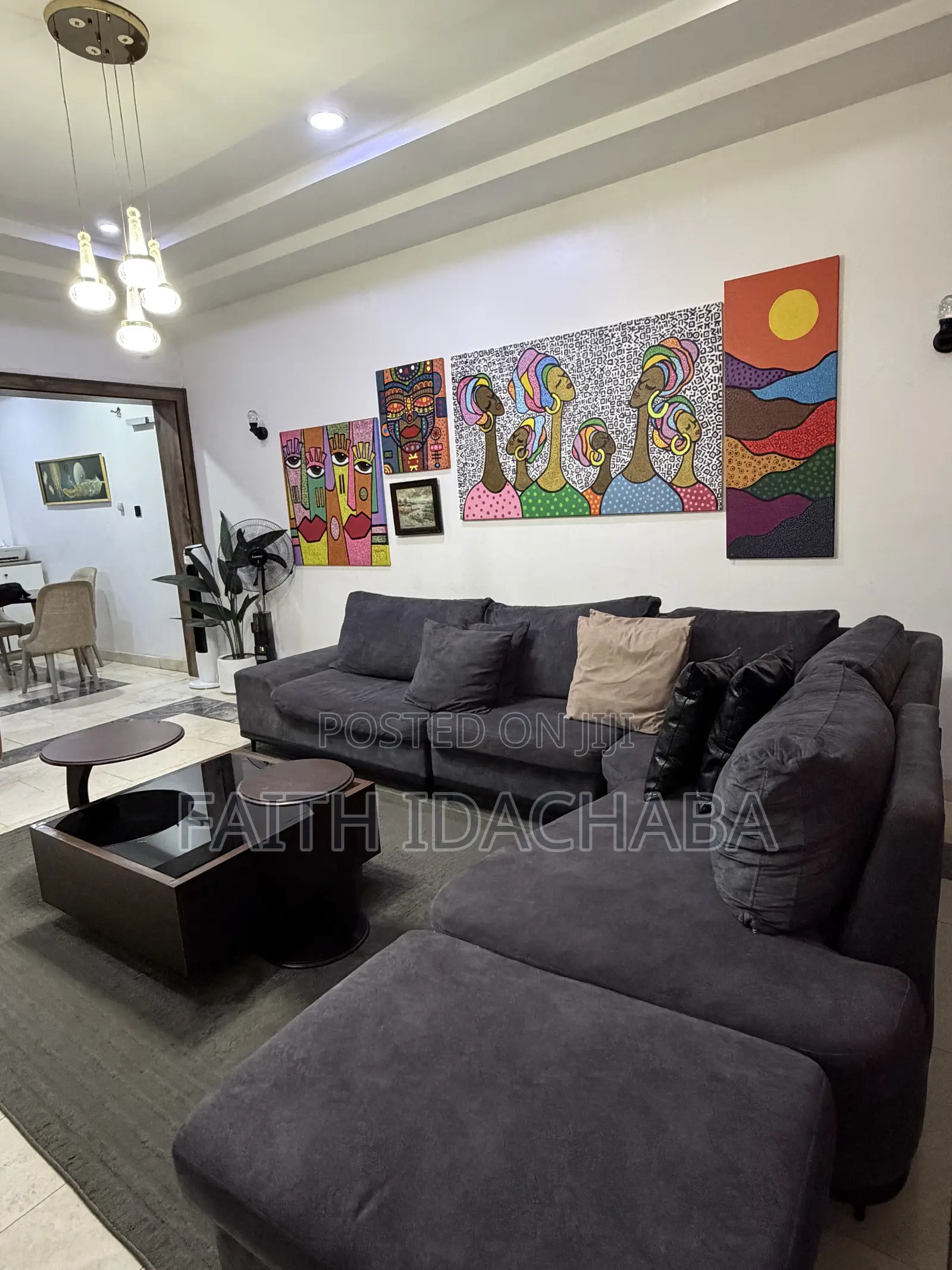 L Shape Sofa, Curtains, X-Large Rug and Centre Table
