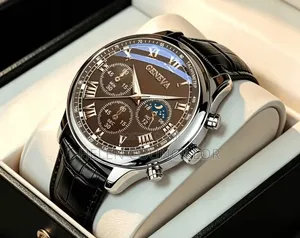 GENEVA Luxury Brown Leather Wristwatch With Box - For Men