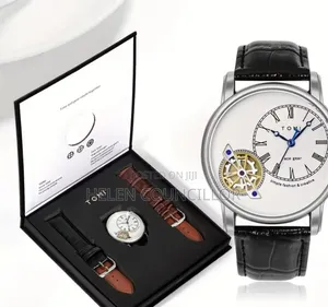 Tomi Face Gear Luxury Watch Double Leather Strap - For Men