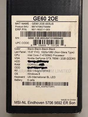 Laptop MSI GE60 2OE 16GB Intel Core i7 HDD+SSD 1T