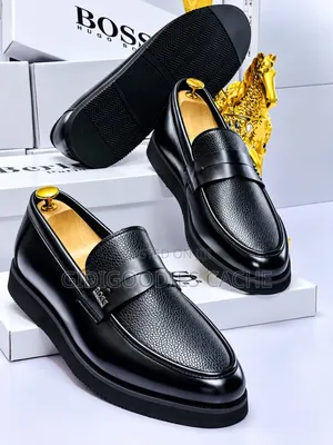 Hugo Boss Men's Pebble Leather Loafers in Black/Brown Size 40-46