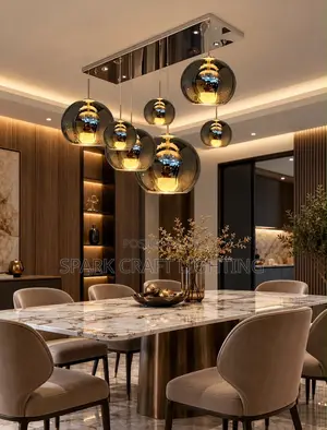 Luxury 7-Light Smoked Glass Globe Pendant Dining Chandelier
