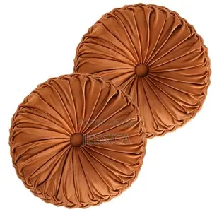 Velvet Home Decoration Pleated Round Pillow Cushion