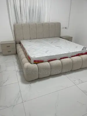 4.5by6 Premium Upholstery Bedframe With Vertical Paddings With Bedside