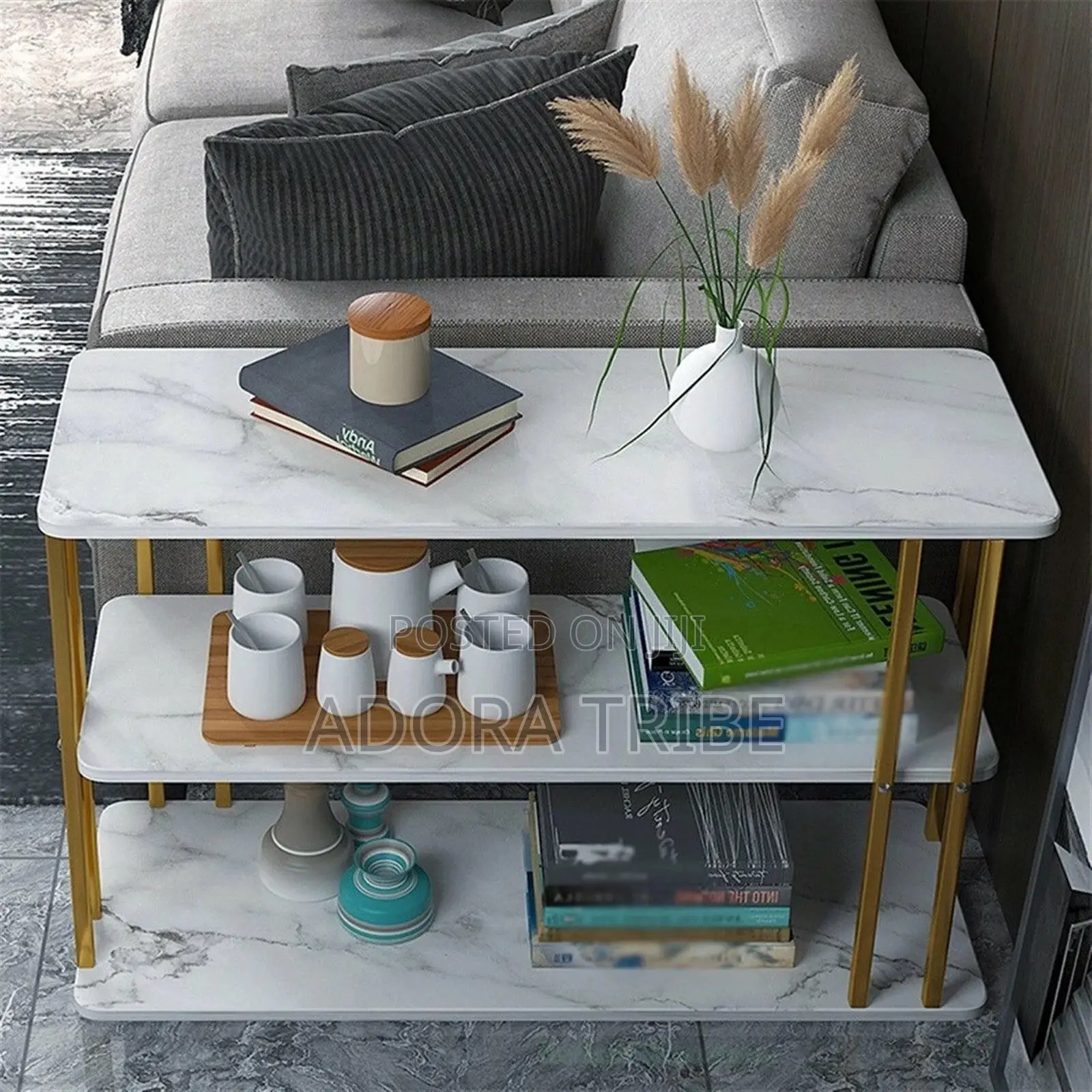 3-Tier Luxury Console Table / Sofa Side Table - Marble Design