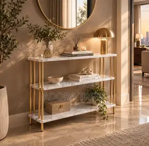 3-Tier Luxury Console Table / Sofa Side Table - Marble Design