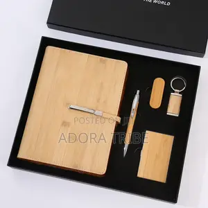 5in1 Bamboo Corporate Gift Set With Card Holder & Keychain.