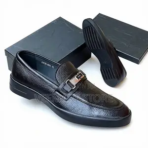 Men's Black Textured Leather Corporate Loafers