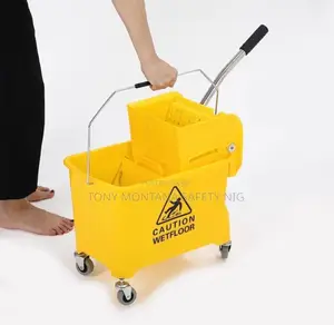 20 Litres Yellow Mop Wringer Bucket Caution Wet Floor Bucket