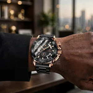 POEDAGAR Luxury Chronograph _Black and Rose Gold