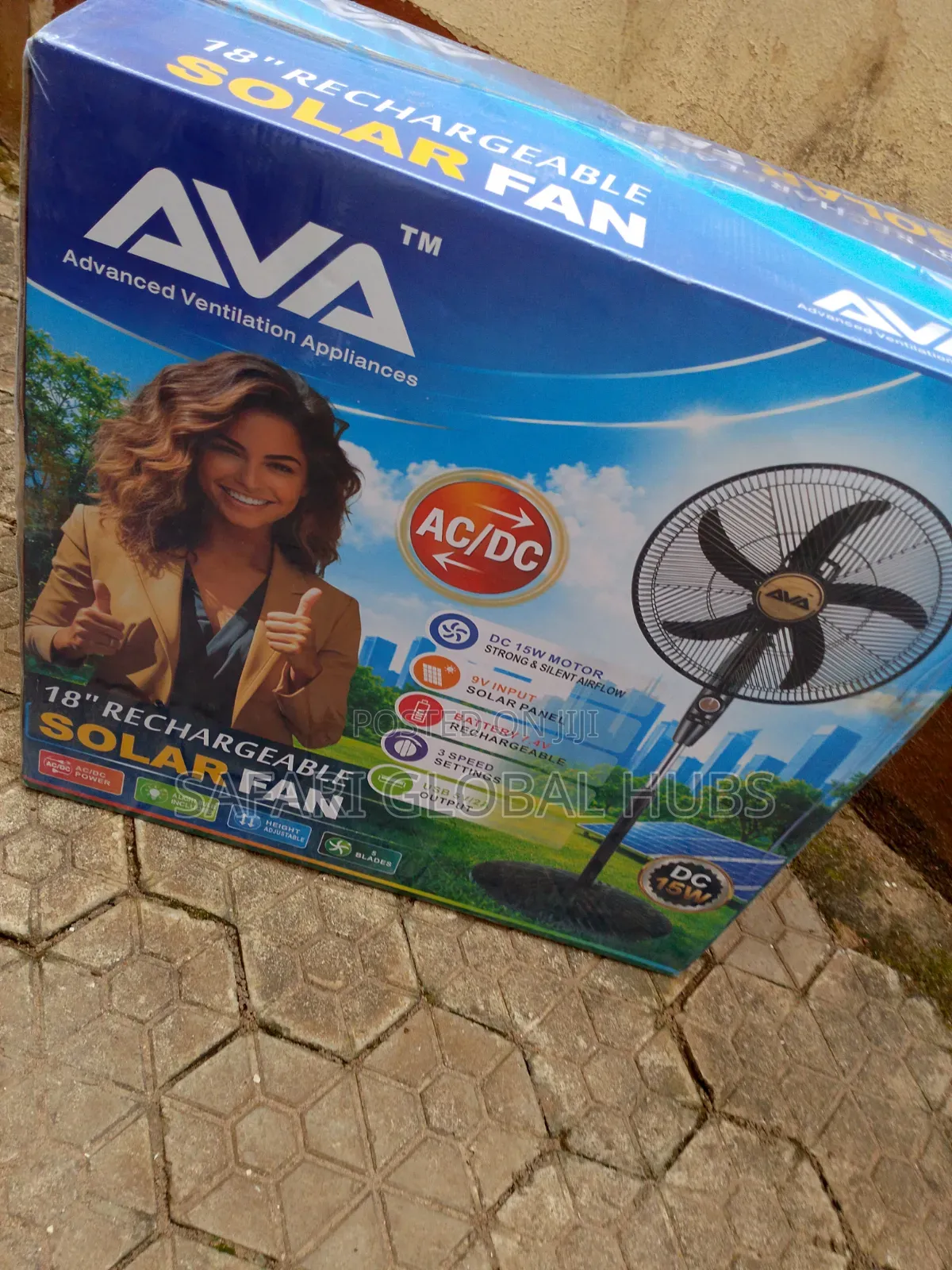 Cooling Ava 18inch Rechargeable Fan + Solar Panel