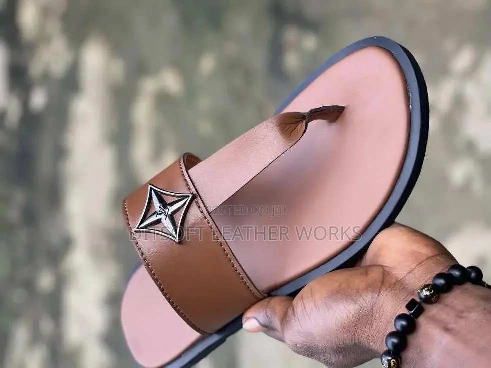 Men's Brown Leather Pam Slippers