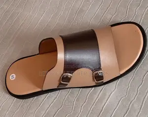 Men's Two-Tone Beige & Brown Leather Pam Slippers