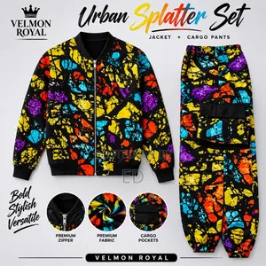 VELMON ROYAL Unisex Multicolour Splatter Print Tracksuit Zip-Up Jacket