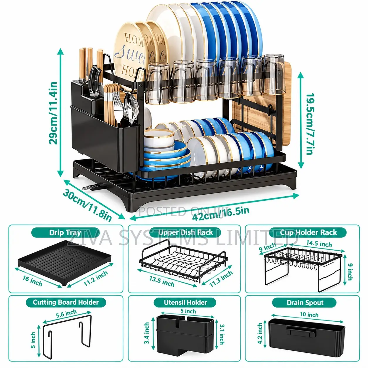 2-Tier Dish Drying Rack With Drainage & Cutlery Holder