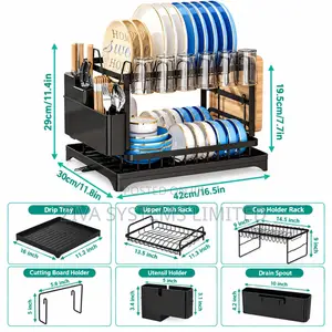 2-Tier Dish Drying Rack With Drainage & Cutlery Holder