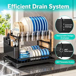 2-Tier Dish Drying Rack With Drainage & Cutlery Holder