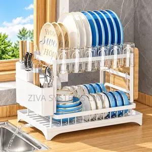 2-Tier Dish Drying Rack With Drainage & Cutlery Holder